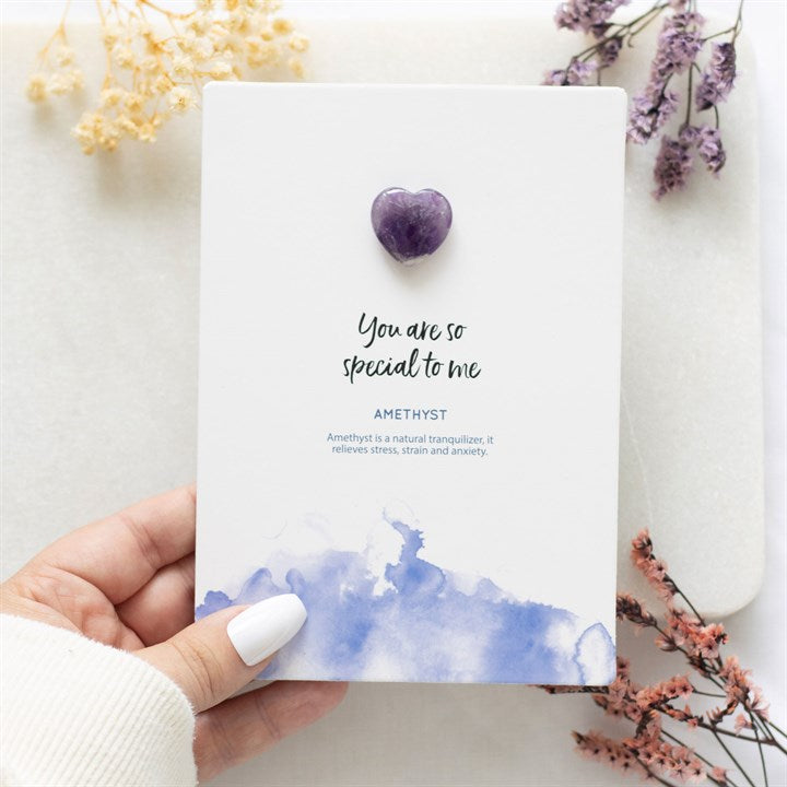 SPECIAL TO ME AMETHYST CRYSTAL HEART GREETING CARD-RELIEVE STRESS & ANXIETY