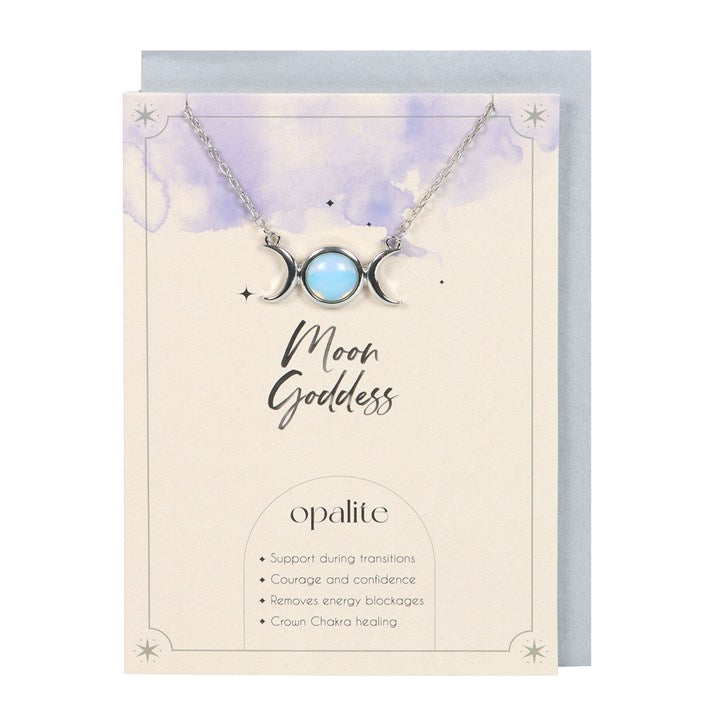 OPALITE TRIPLE MOON NECKLACE CARD- PROMTES COURAGE & REMOVES ENERGY BLOCKS