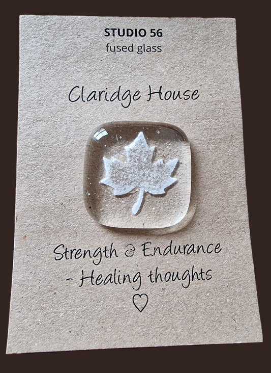 Handmade Fused Glass Memento - Claridge House Maple Leaf / Strength & Endurance